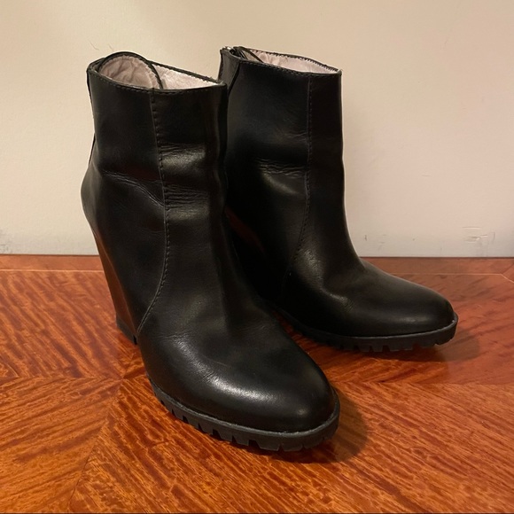 Minimarket black leather wedge heel with zippers - Picture 2 of 6